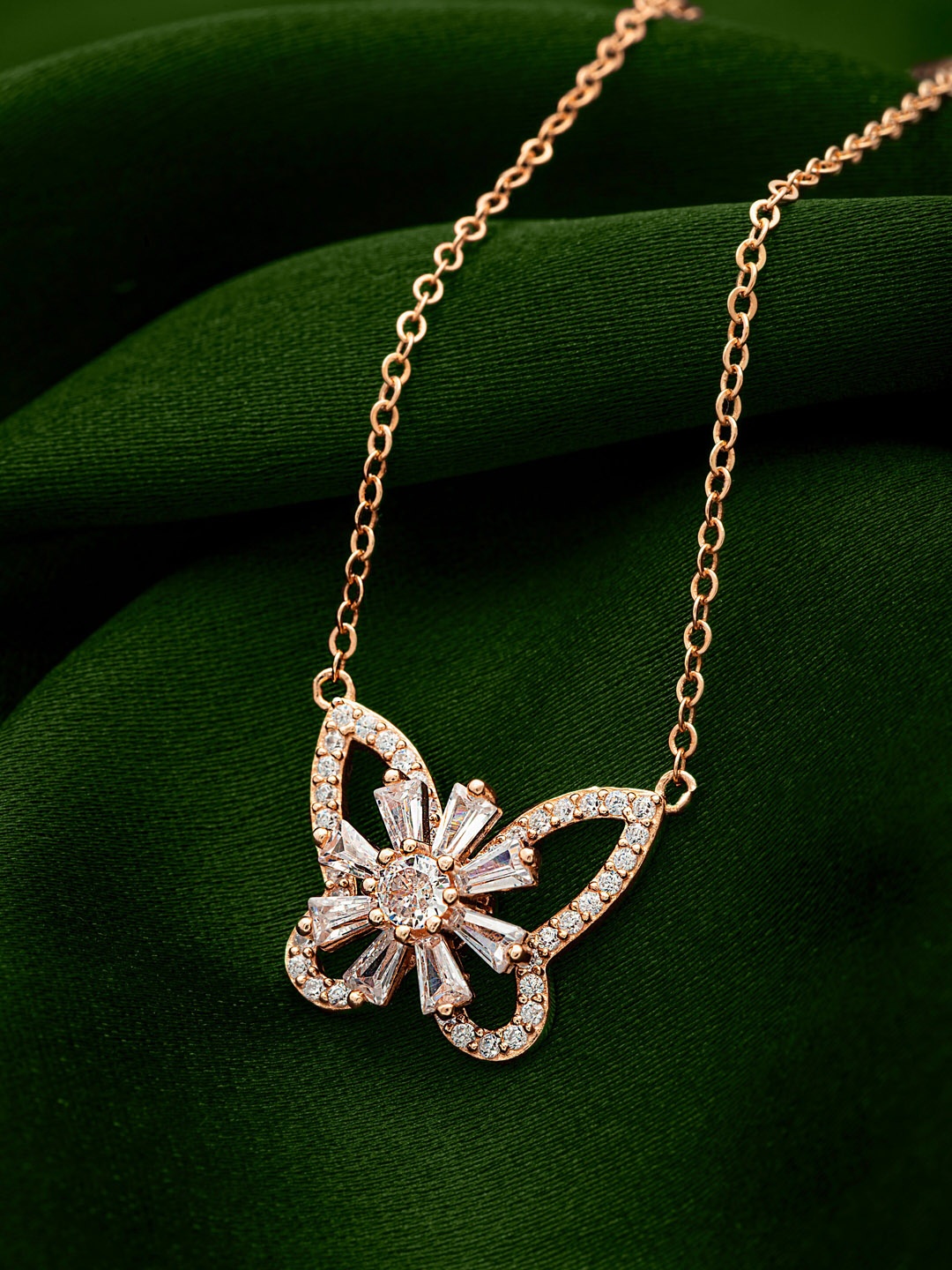 

SILBERRY Women Rose Gold-Plated Butterfly Pendant