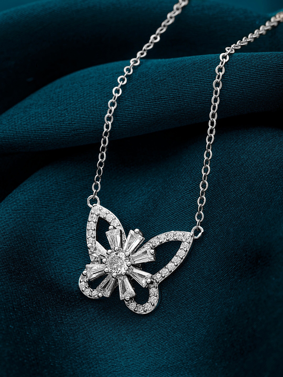

SILBERRY Rhodium-Plated 925 Sterling Silver CZ Studded Butterfly Magic Pendant