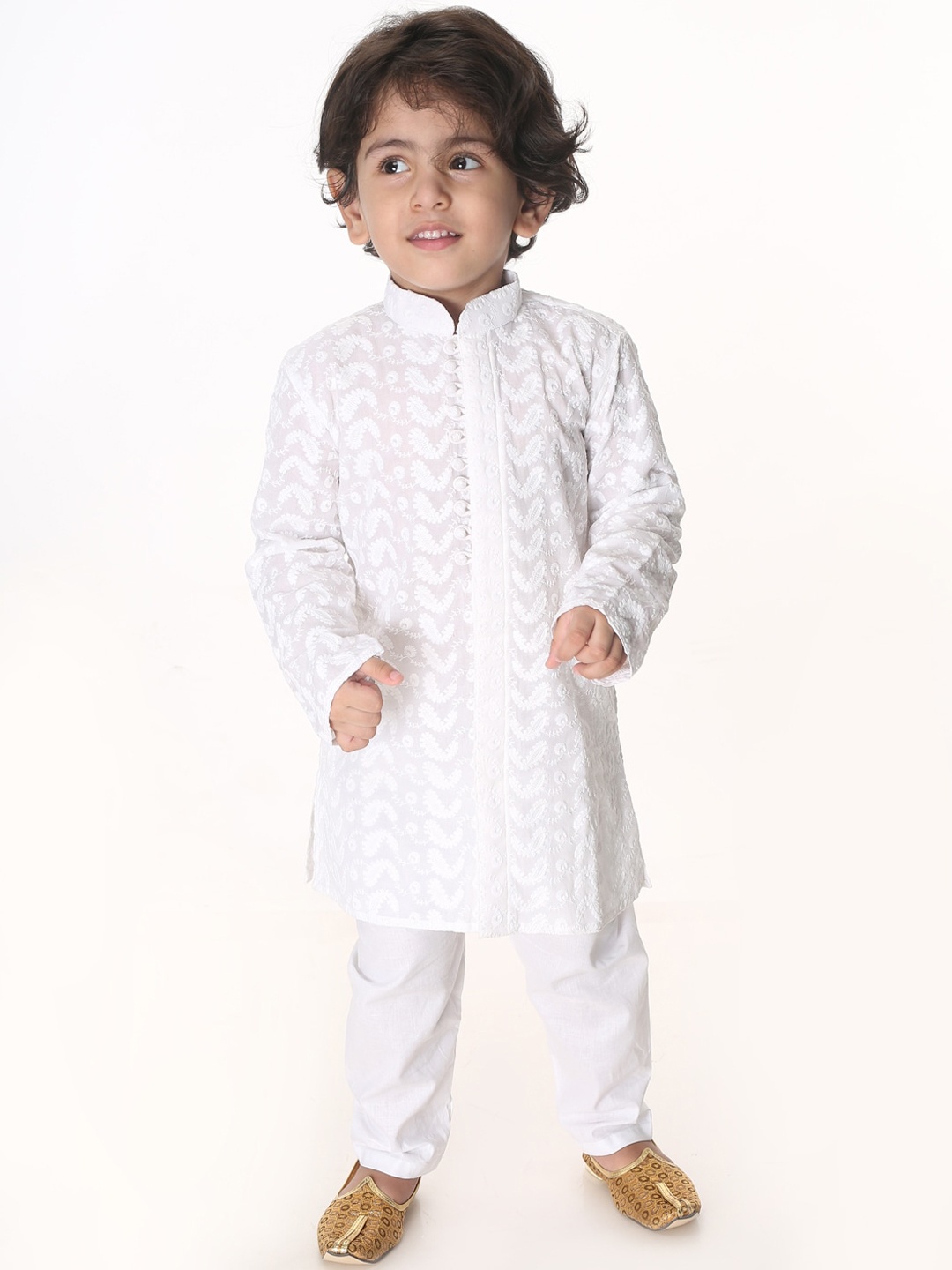 

VASTRAMAY Boys White Embroidered Chikankari Kurta