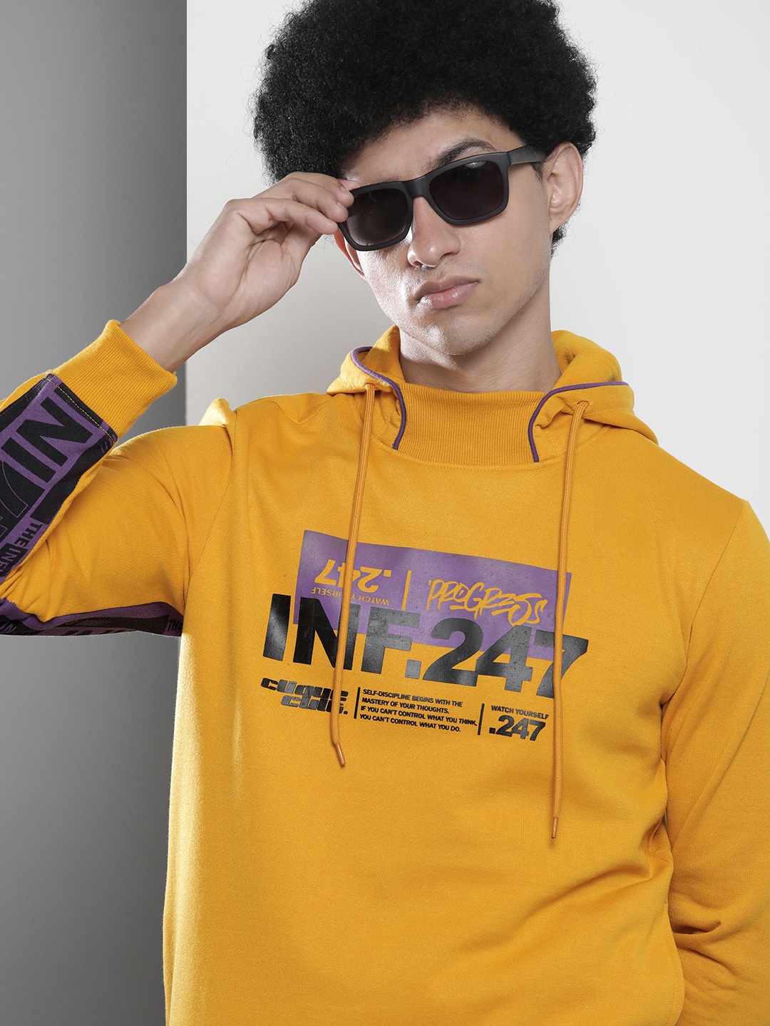 

The Indian Garage Co Men Hooded Sweatshirt, Mustard
