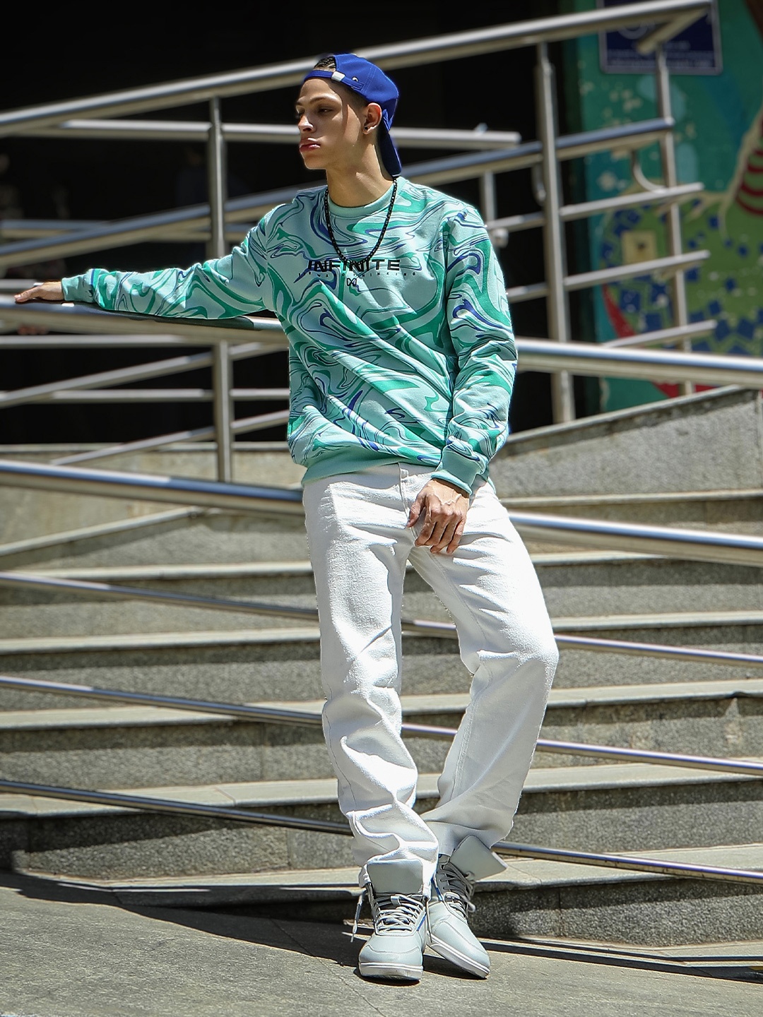 

The Indian Garage Co Men Green & Blue Printed Sweatshirt