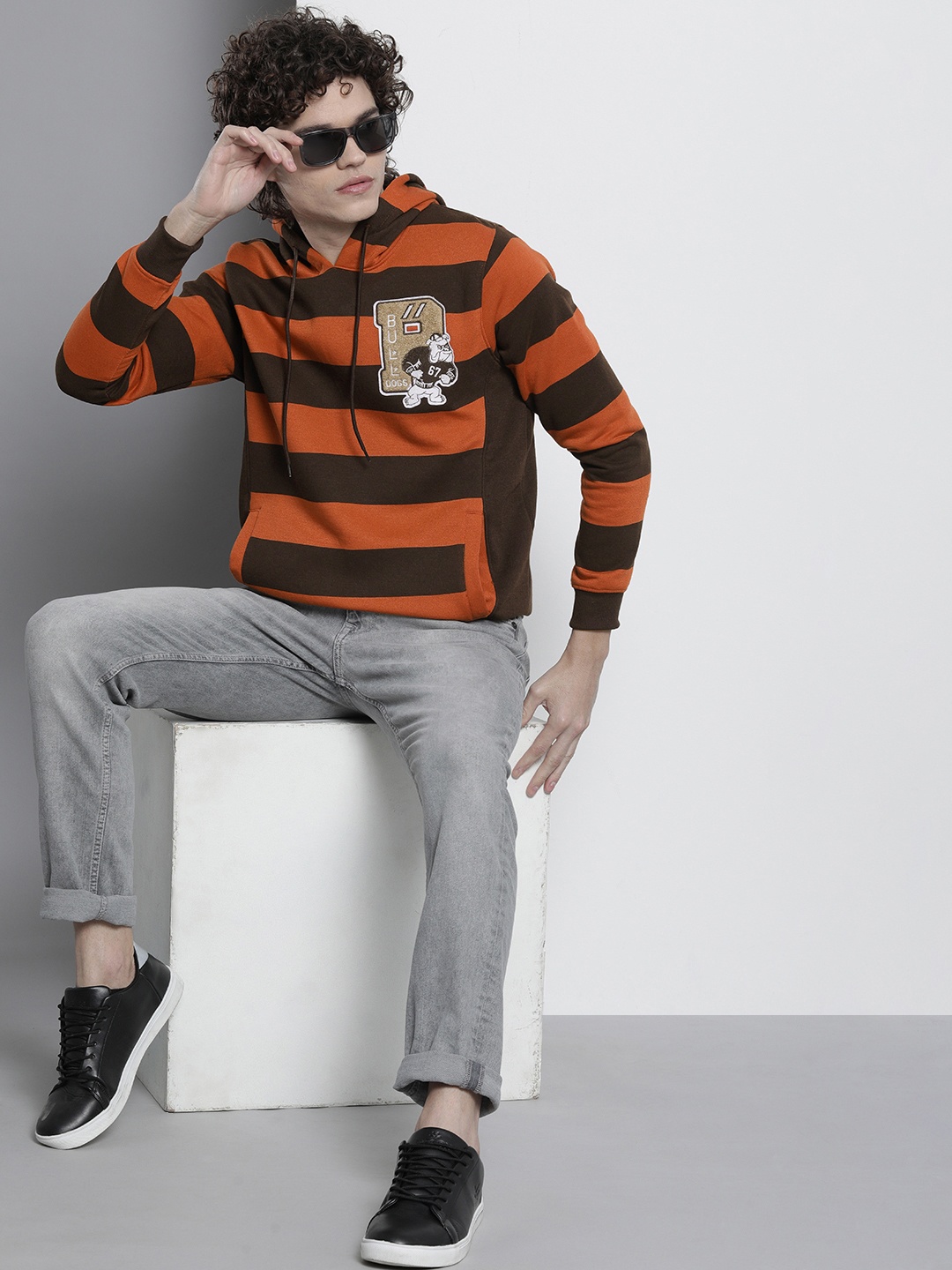 

The Indian Garage Co Men Striped Hooded Sweatshirt, Rust