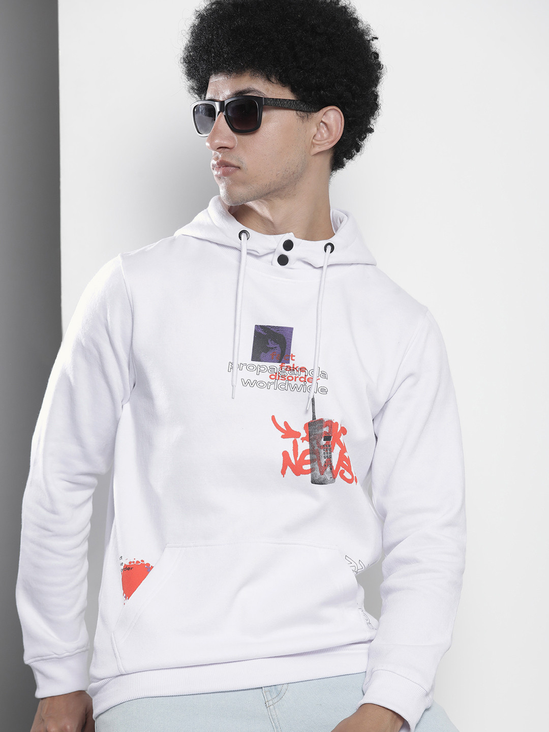 

The Indian Garage Co Men White Printed Hooded Sweatshirt