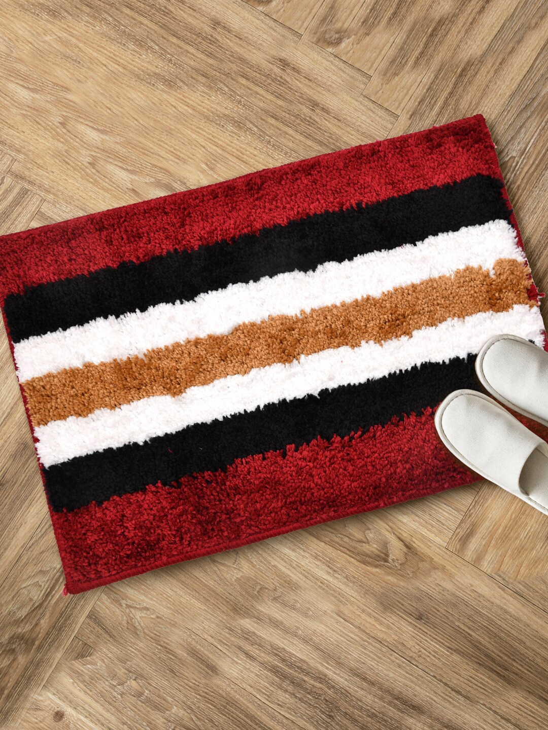 Clasiko Red Black & White Striped Anti-Skid Doormats