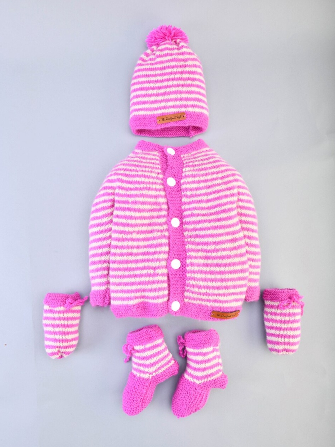

The Original Knit Unisex Kids Mauve & White Striped Cardigan