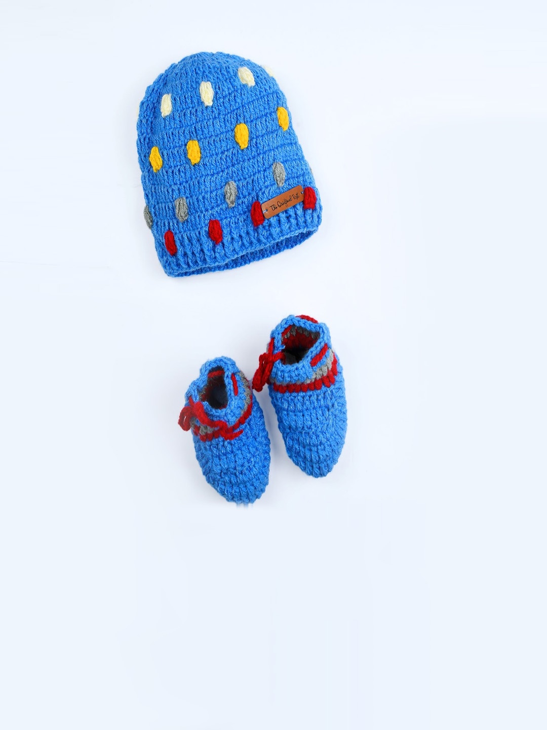 

The Original Knit Kids Unisex Set Of 2 Blue & Yellow Cap & Booties