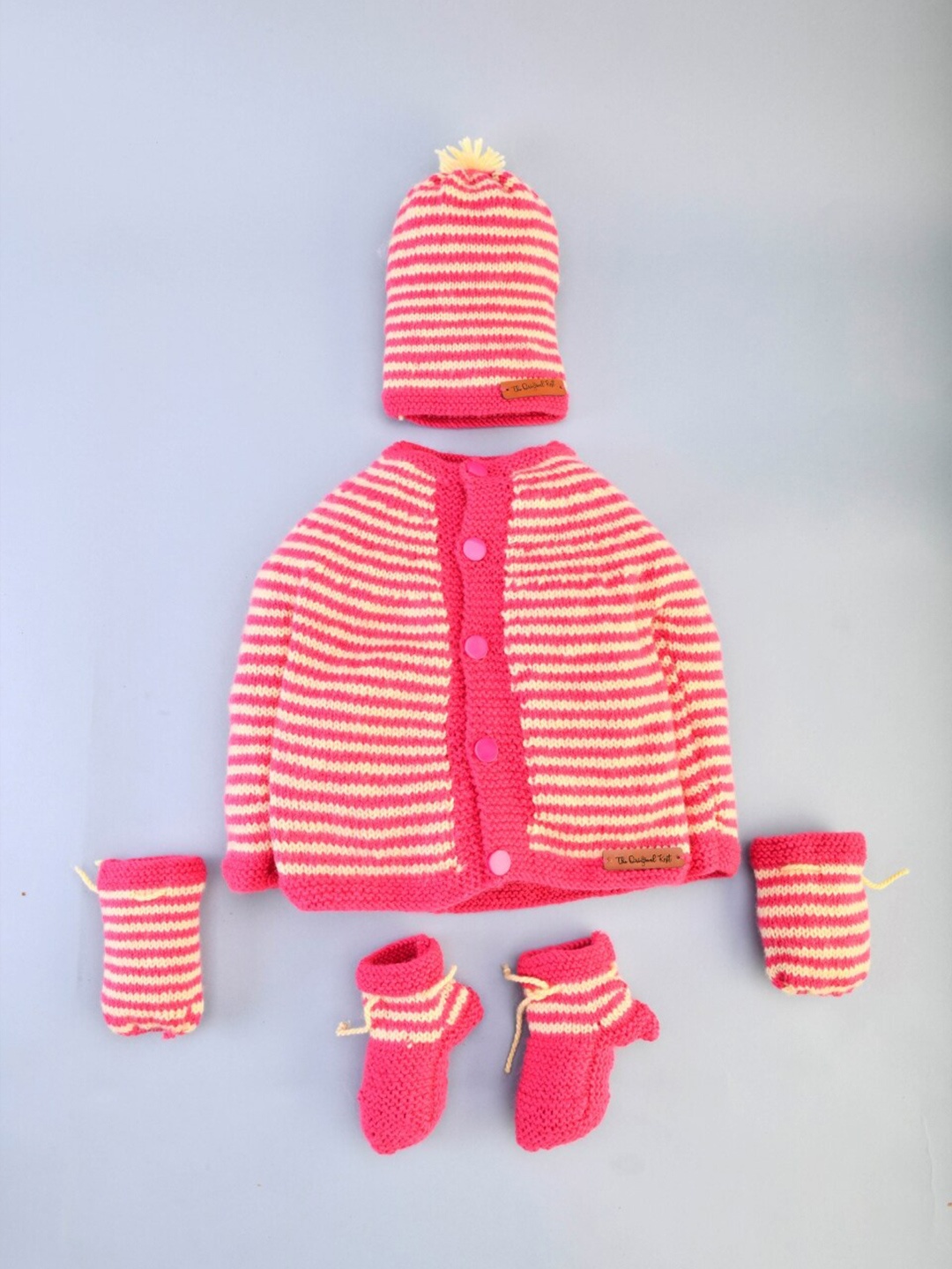 

The Original Knit Unisex Kids Pink & Cream-Coloured Striped Sweater Set