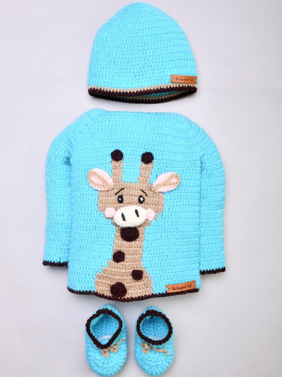 

The Original Knit Unisex Kids Blue & Brown Giraffe Pullover Sweater Set