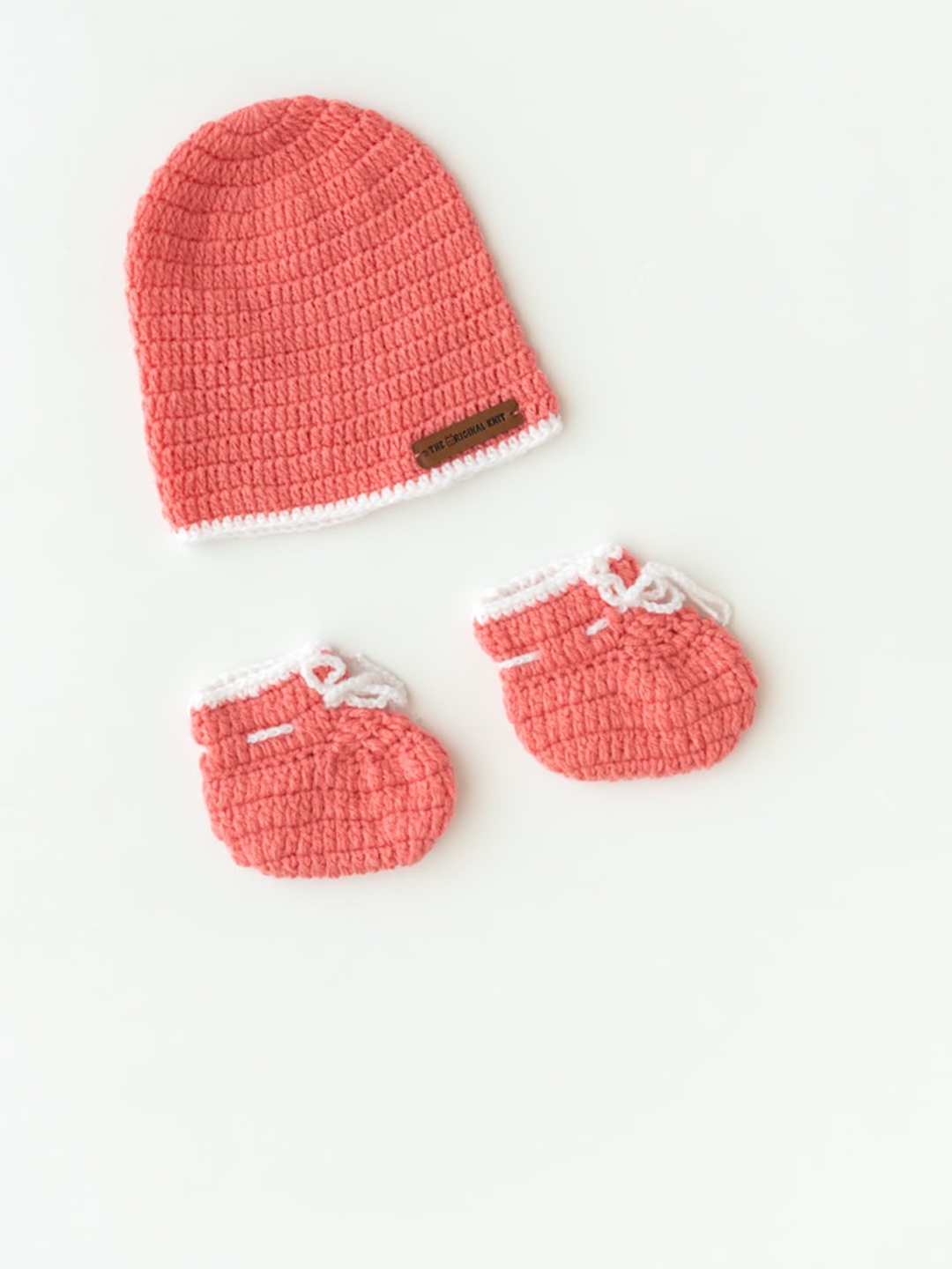 

The Original Knit Girls Pink & White Pack of 2 Handmade Knitted Cap & Beanie