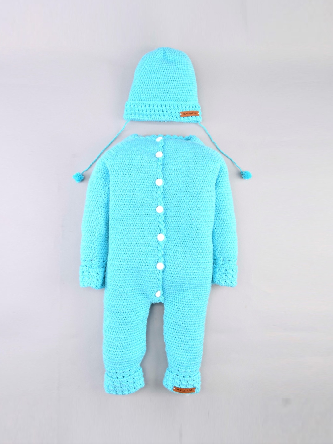 

The Original Knit Kids Turquoise Blue Romper With Cap
