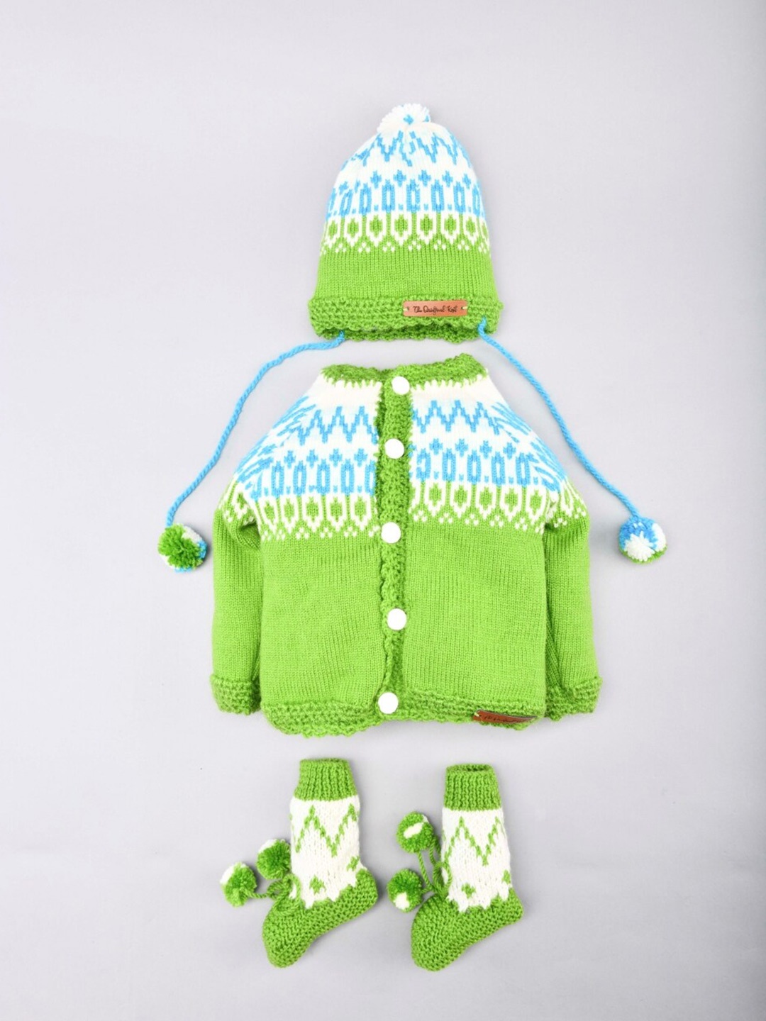

The Original Knit Unisex Kids Green & White Striped Cardigan