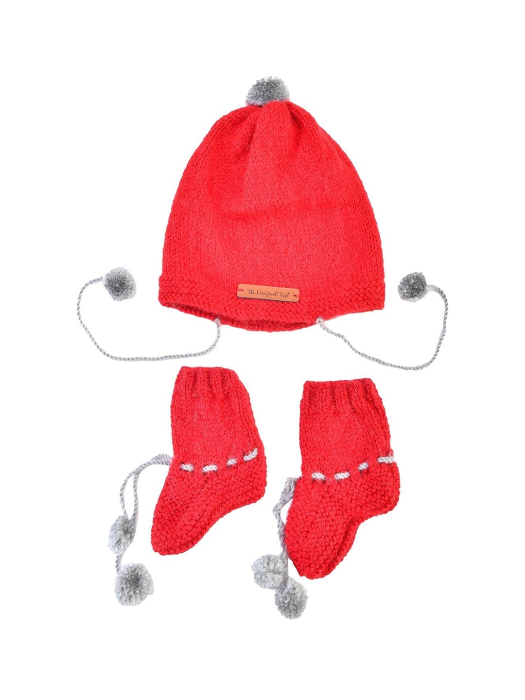 

The Original Knit Unisex Kids Red & Grey Hand Knitted Cap & Socks
