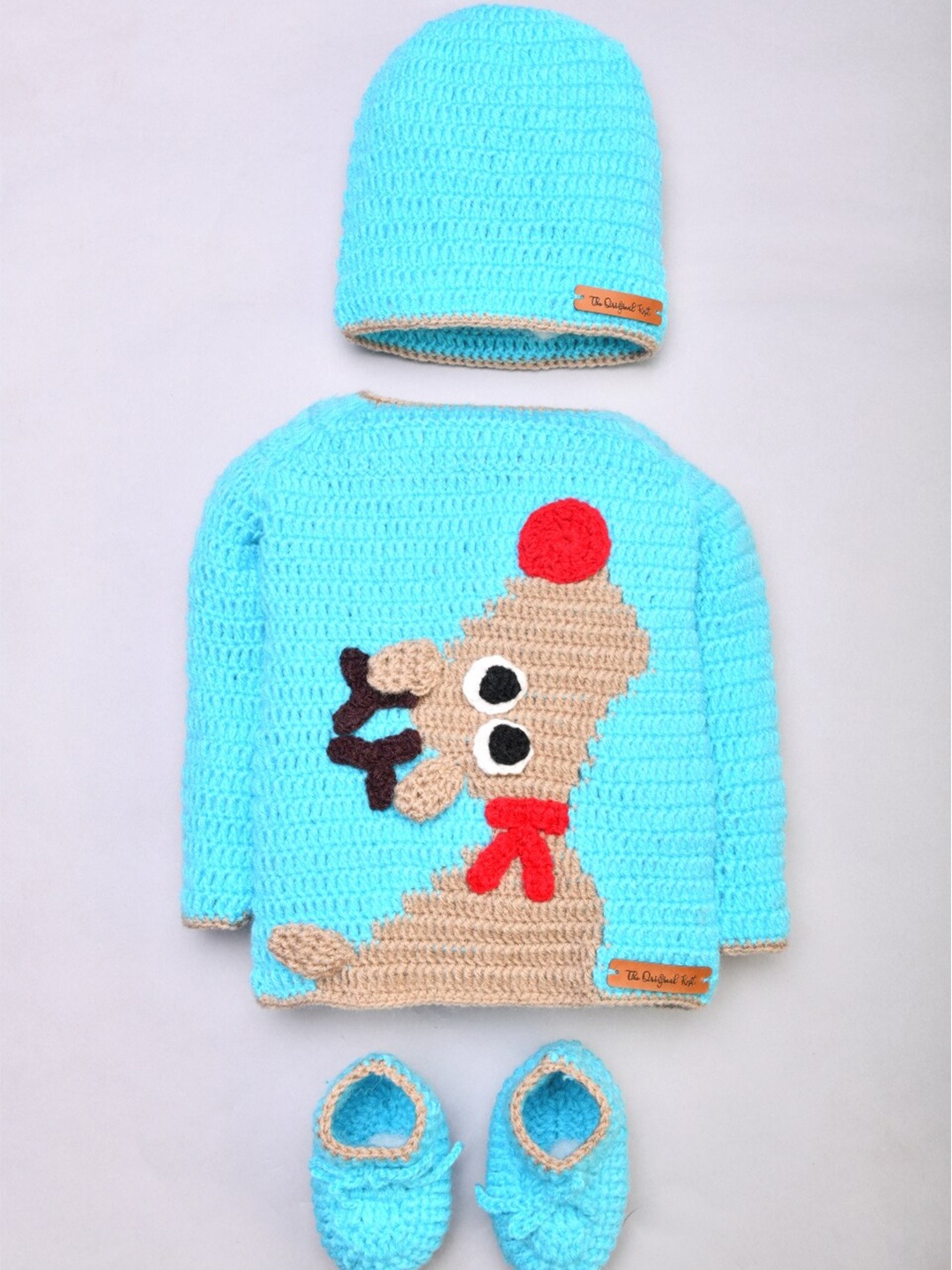 

The Original Knit Kids Blue & Brown Self Designed Pullover