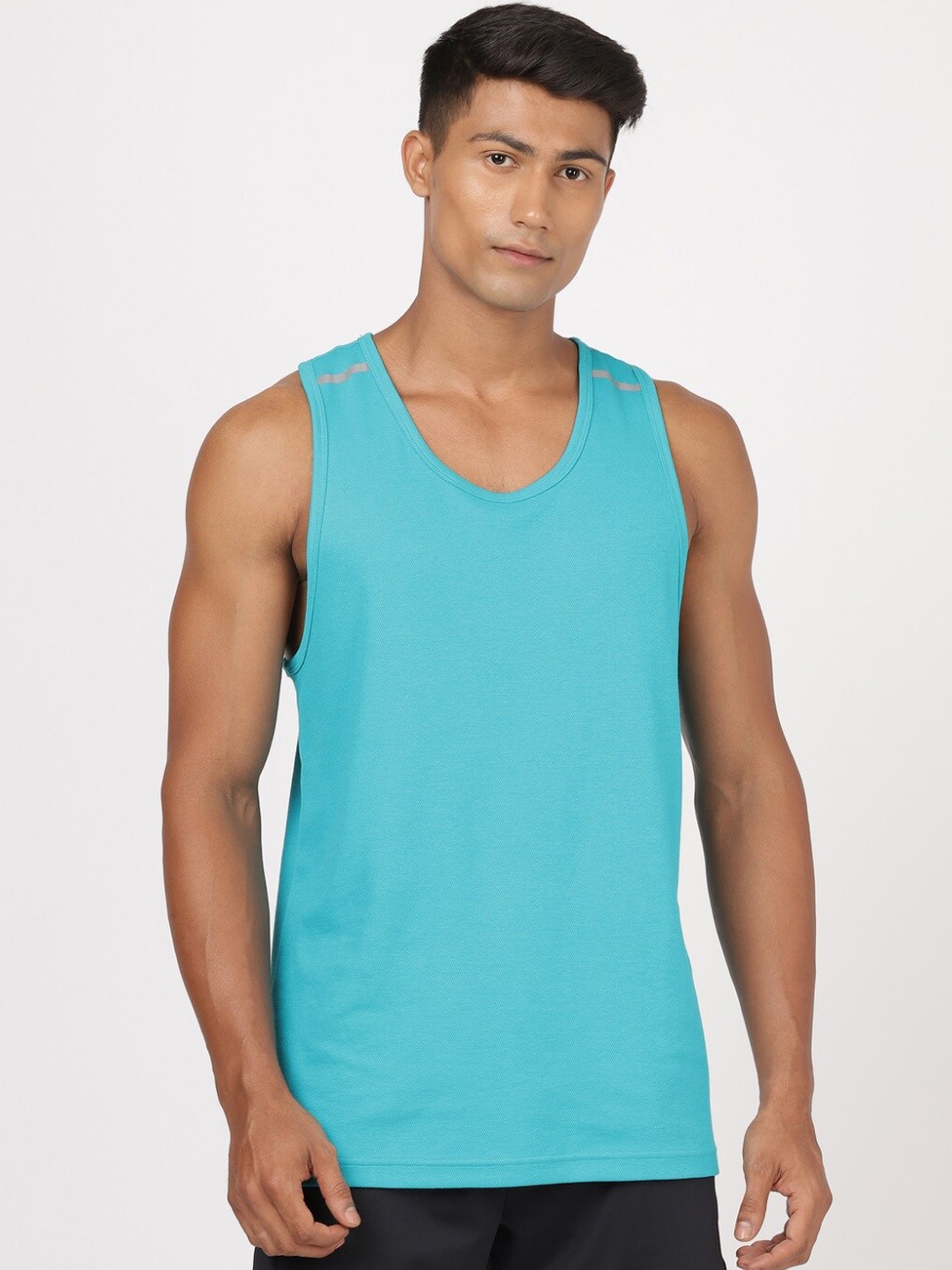 

Jockey Men Blue Solid Cotton Innerwear Gym Vests