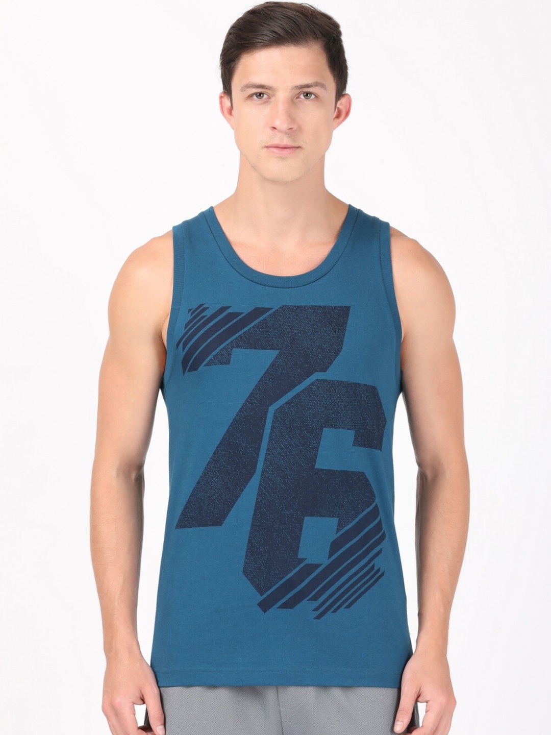 

Jockey Men Blue & Black Printed Cotton Innerwear Vests