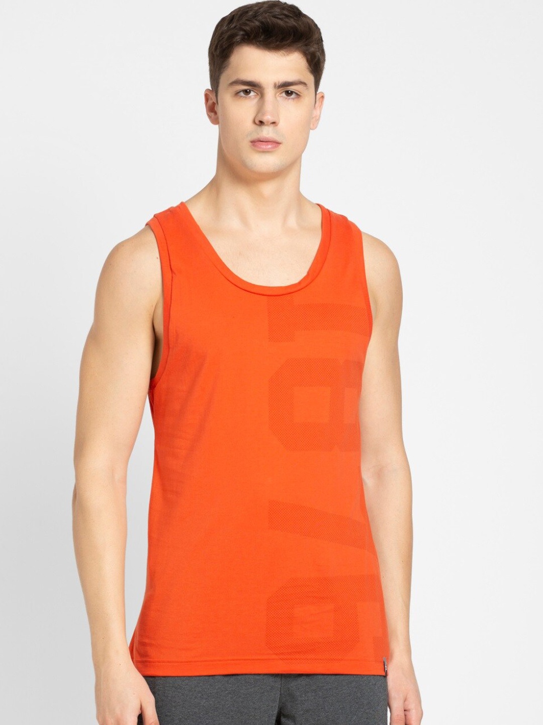

Jockey Men Orange Printed Sleeveless Innerwear Vests