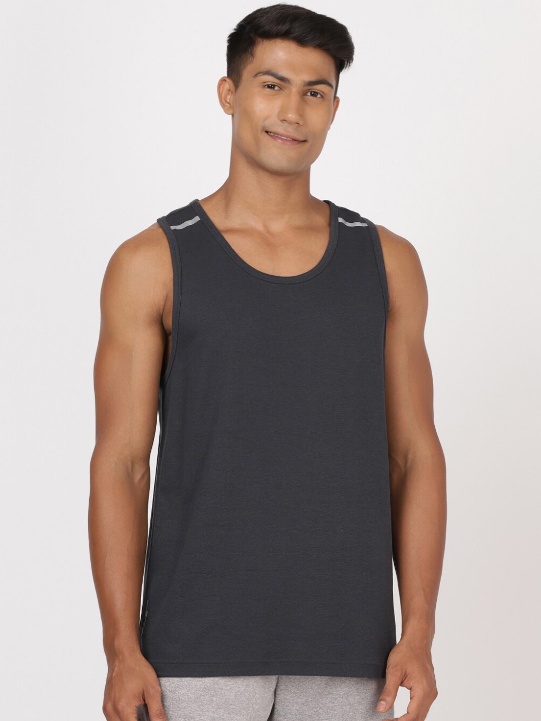 

Jockey Men Grey Solid Innerwear Vests