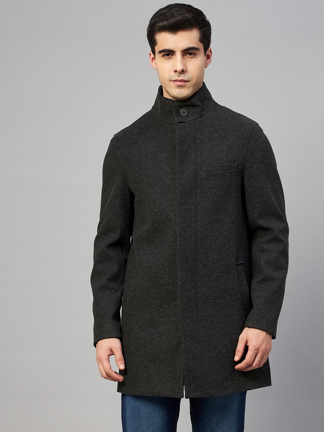 

Marks & Spencer Men Charcoal Grey Melange Funnel Coat