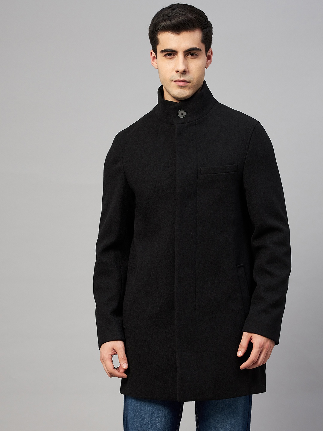

Marks & Spencer Men Black Longline Funnel Coat