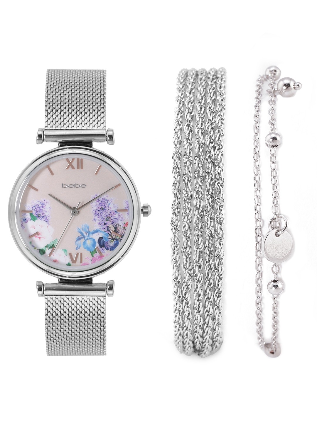 

bebe Women Bracelet Style Straps Analogue Watch Gift Set MFB-PN-PF-DK2544G, Pink