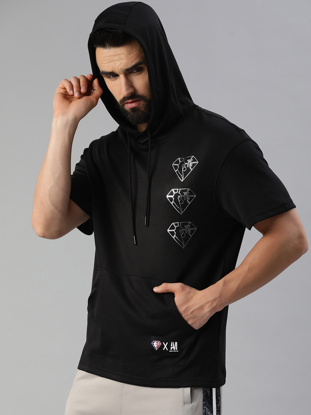 

NBA Men Printed Oversized Luxe Knit Oversized Hoodie T-Shirt, Black