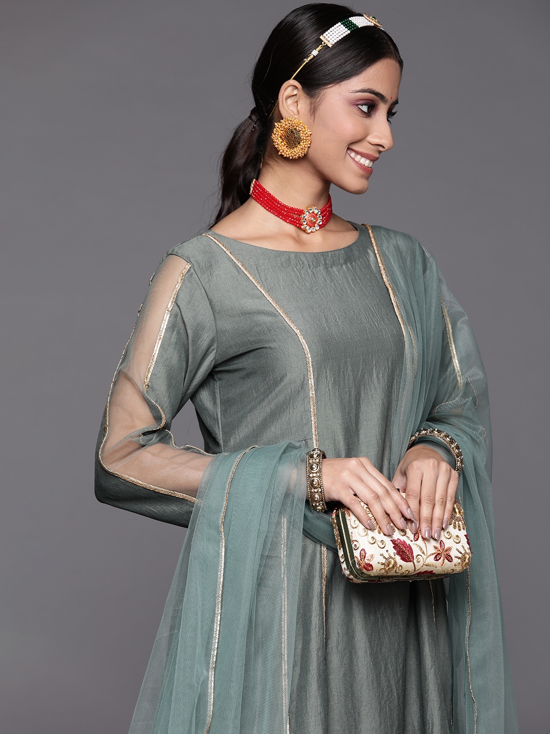 

Inddus Women Green Gotta Patti Kurta with Palazzos & With Dupatta