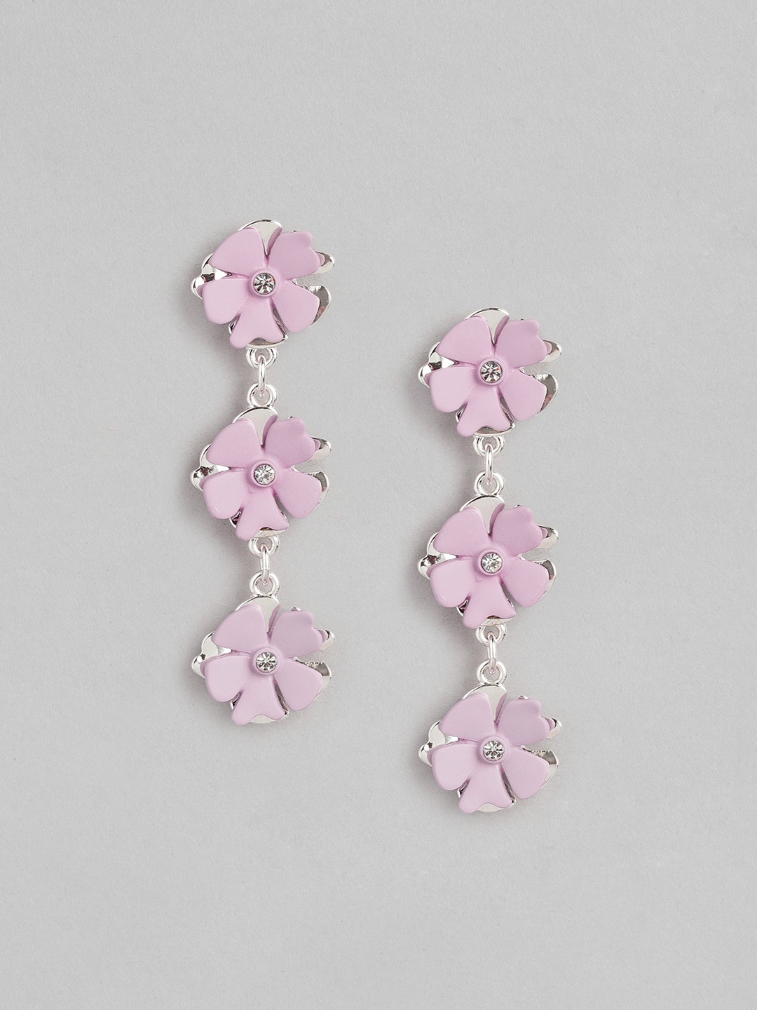 

Forever New Lavender & Silver-Toned Floral Drop Earrings