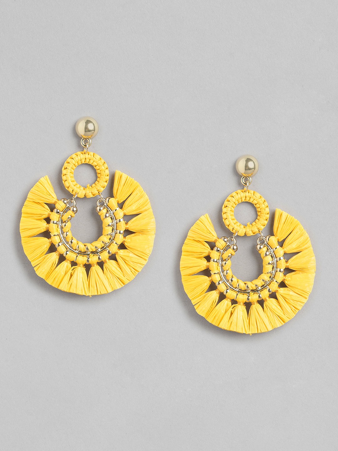 

Forever New Yellow Circular Tasselled Hoop Earrings