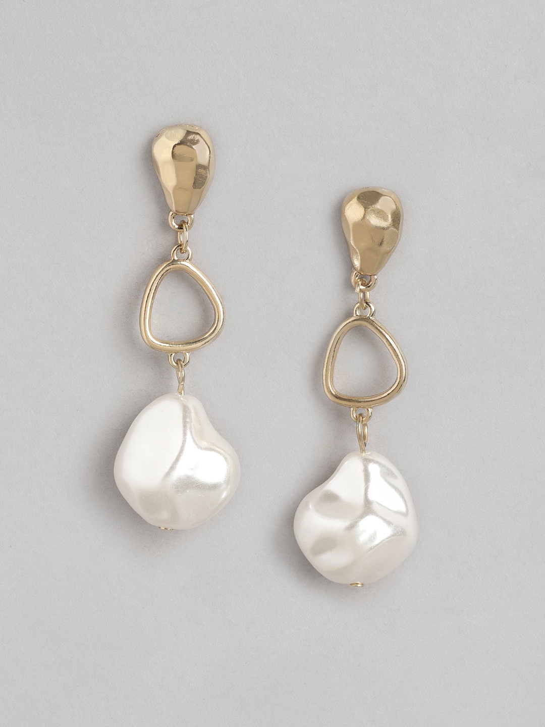 

Forever New Gold-Toned & White Contemporary Drop Earrings