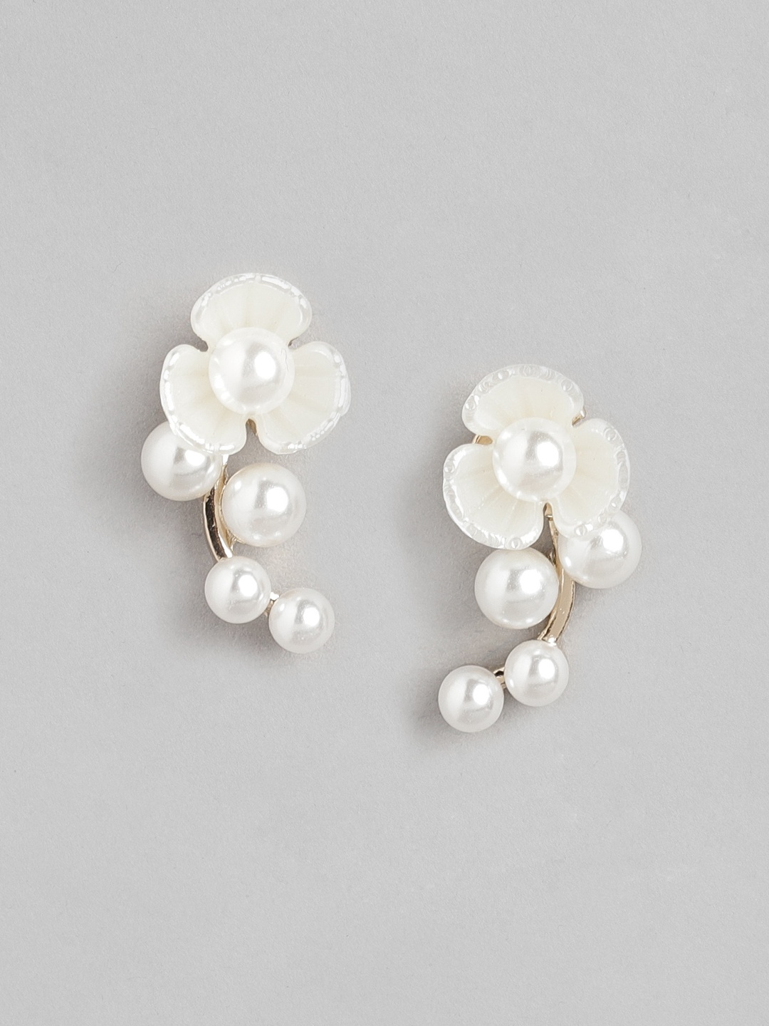 Forever New White & Gold-Toned Beaded Floral Drop Earrings