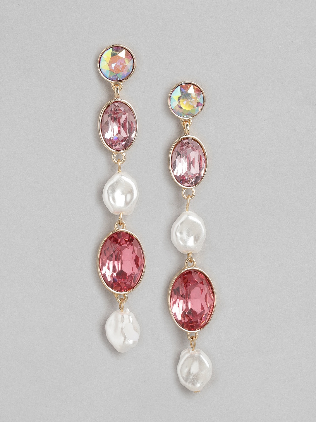 

Forever New Pink & White Contemporary Drop Earrings