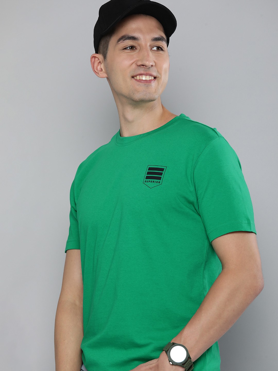 

HERE&NOW Men Green Pure Cotton T-shirt
