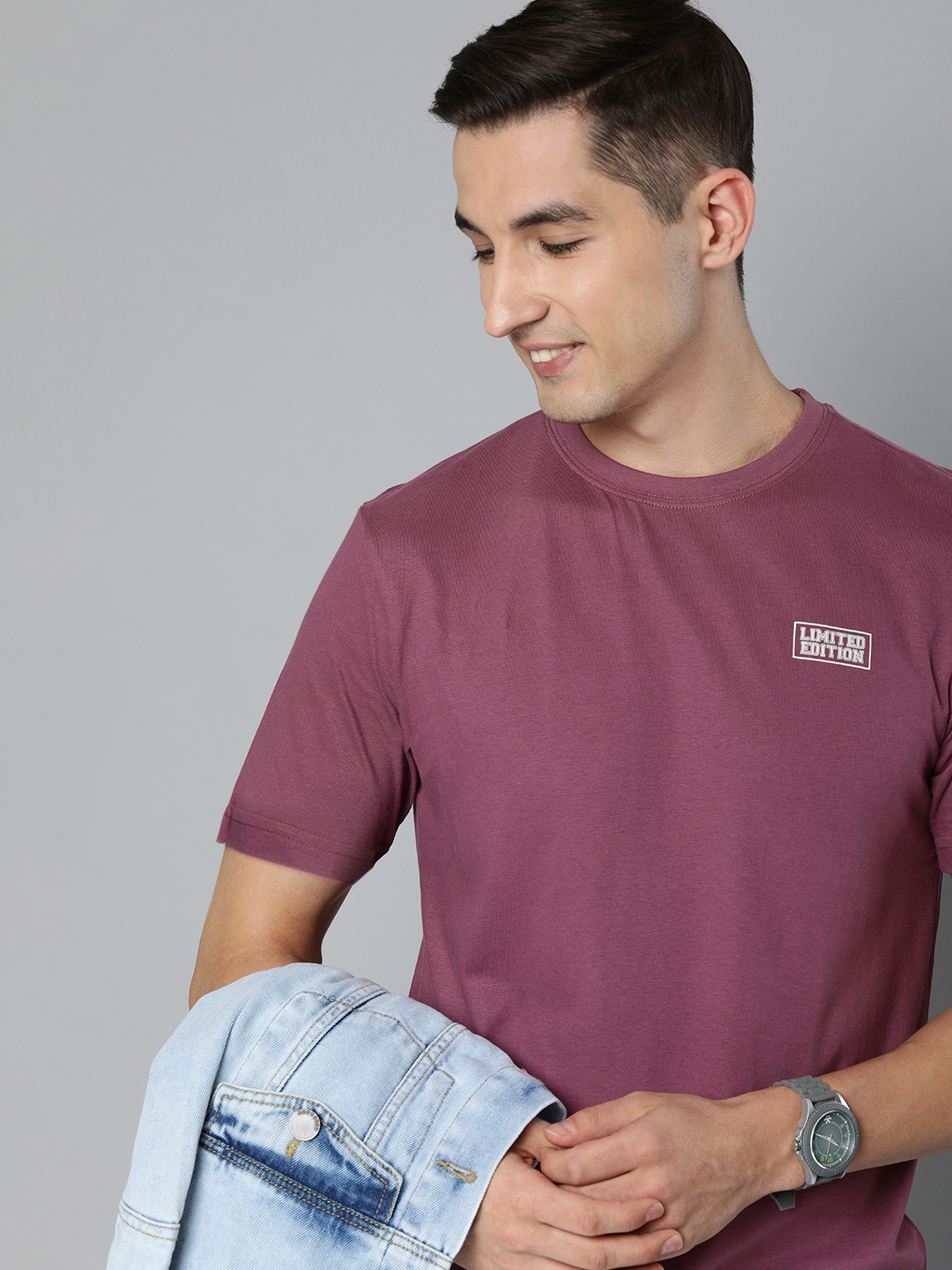 

HERE&NOW Men Mauve Pure Cotton T-shirt