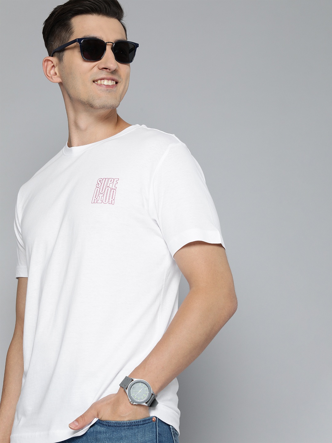 

HERE&NOW Men White Pure Cotton T-shirt