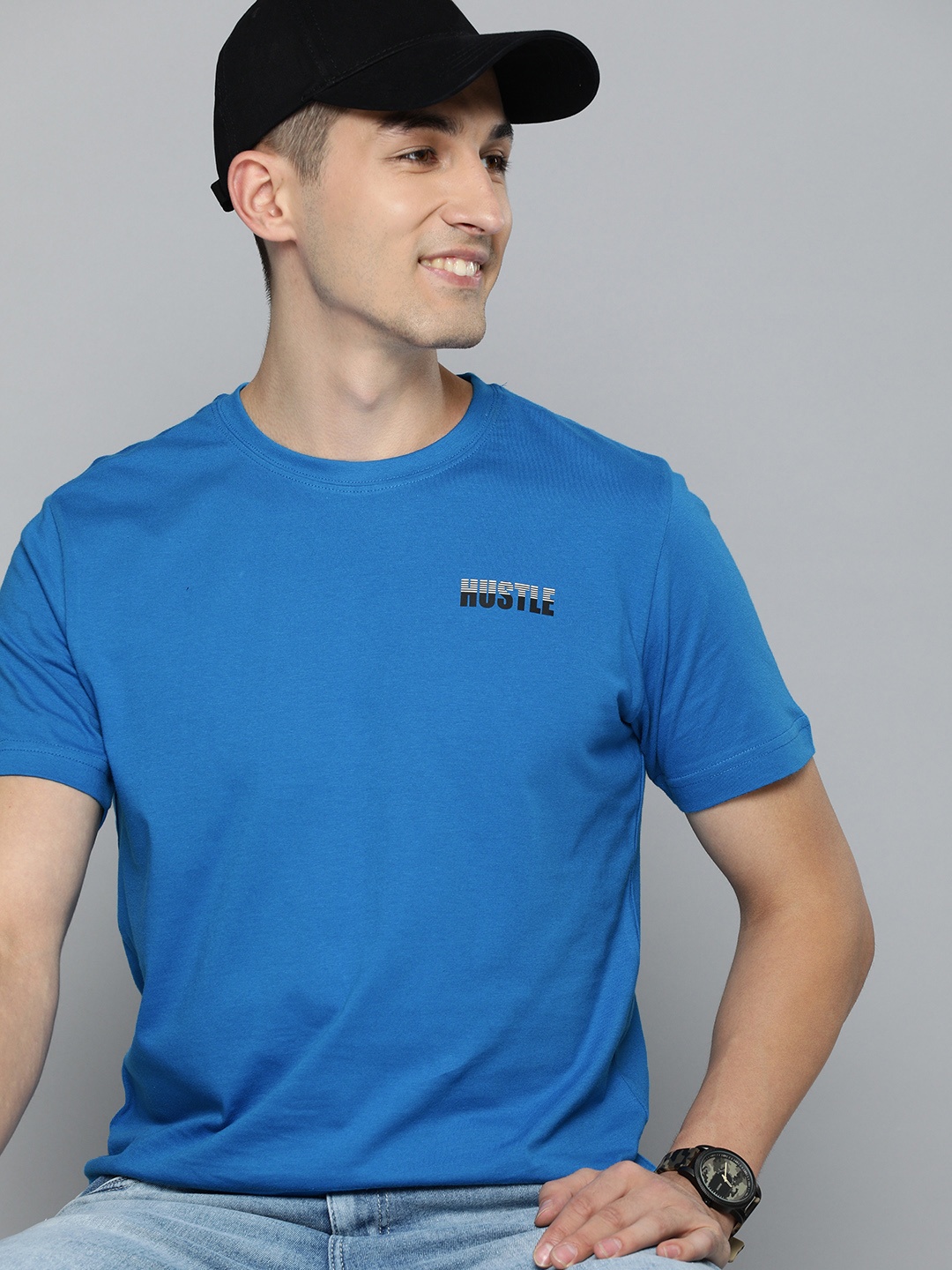 

HERE&NOW Men Blue Pure Cotton T-shirt