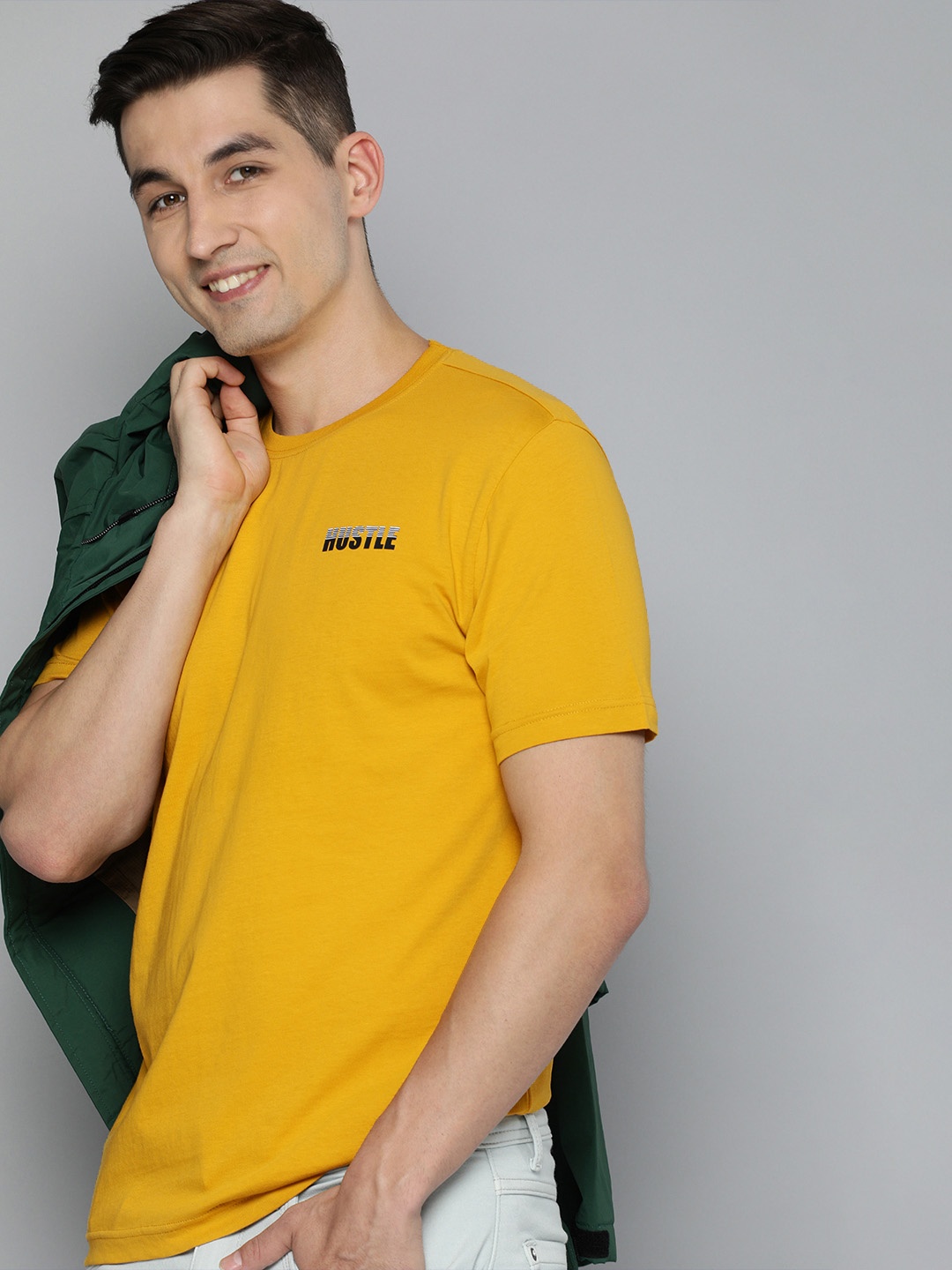 

HERE&NOW Men Yellow Pure Cotton T-shirt