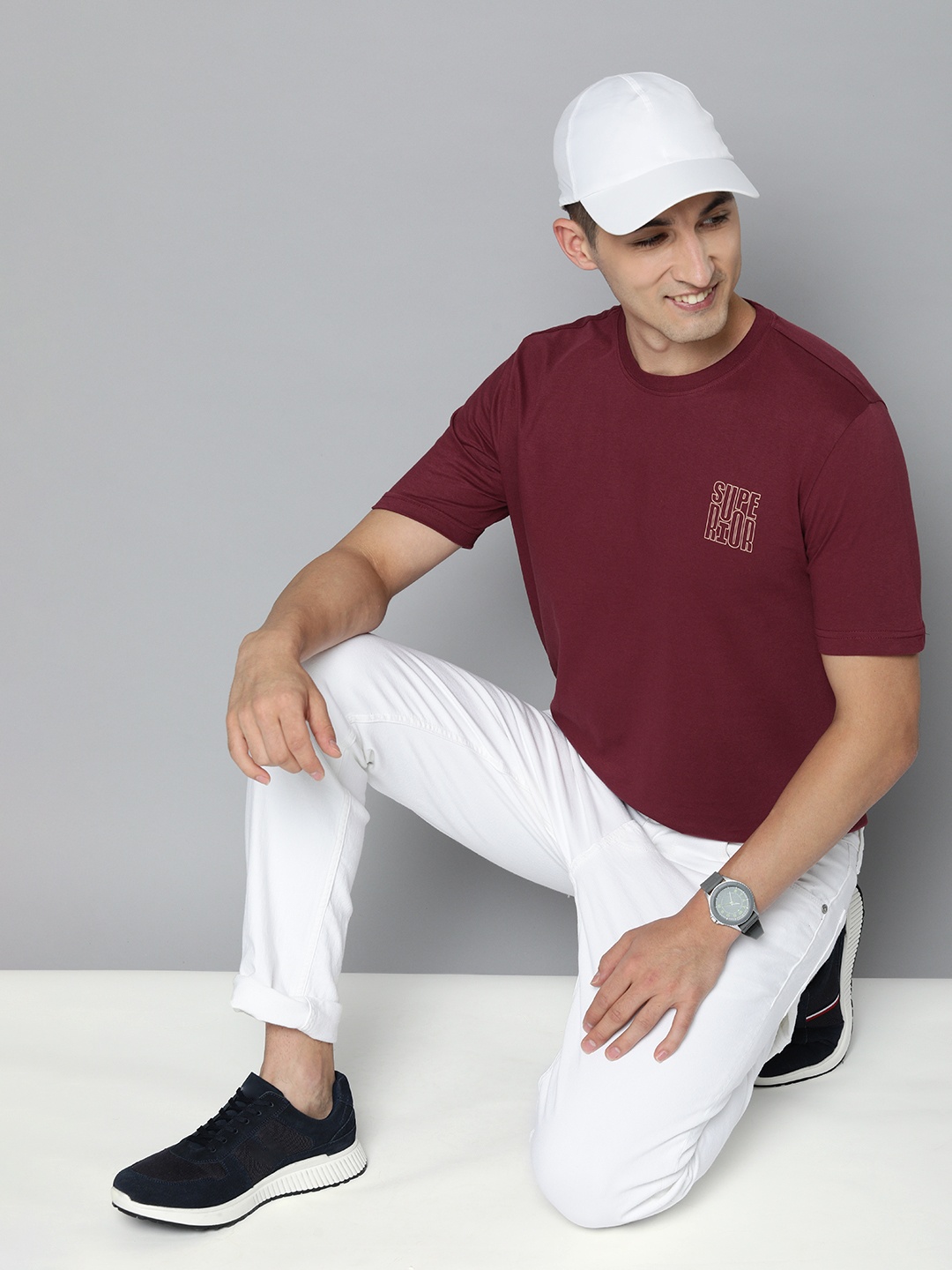 

HERE&NOW Men Maroon Pure Cotton T-shirt