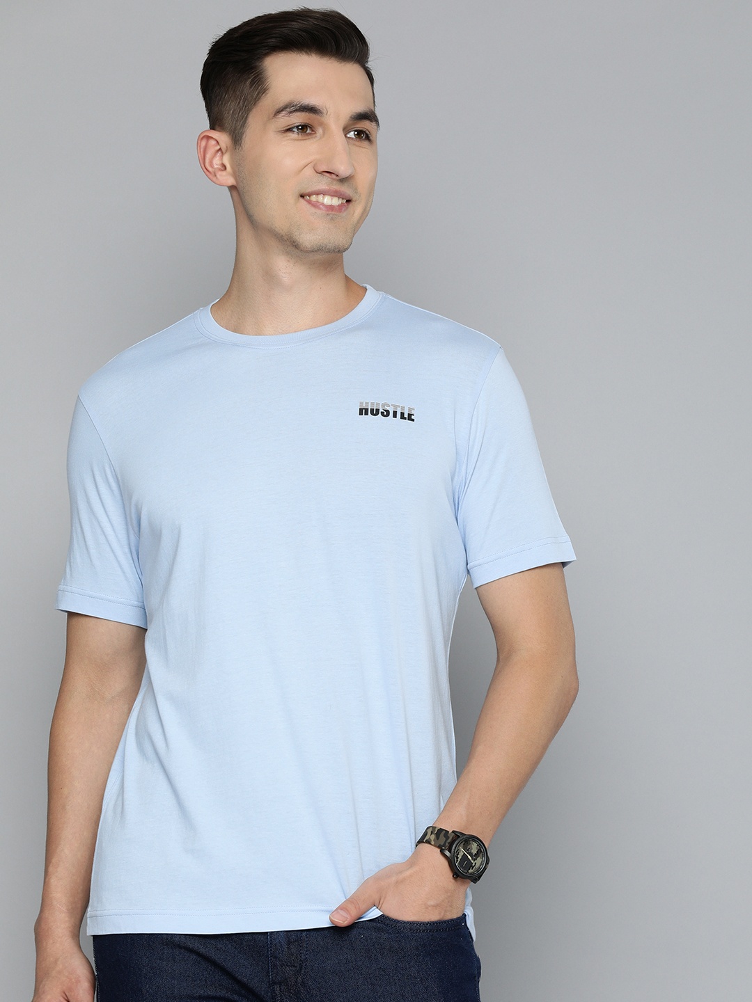 

HERE&NOW Men Blue Pure Cotton T-shirt