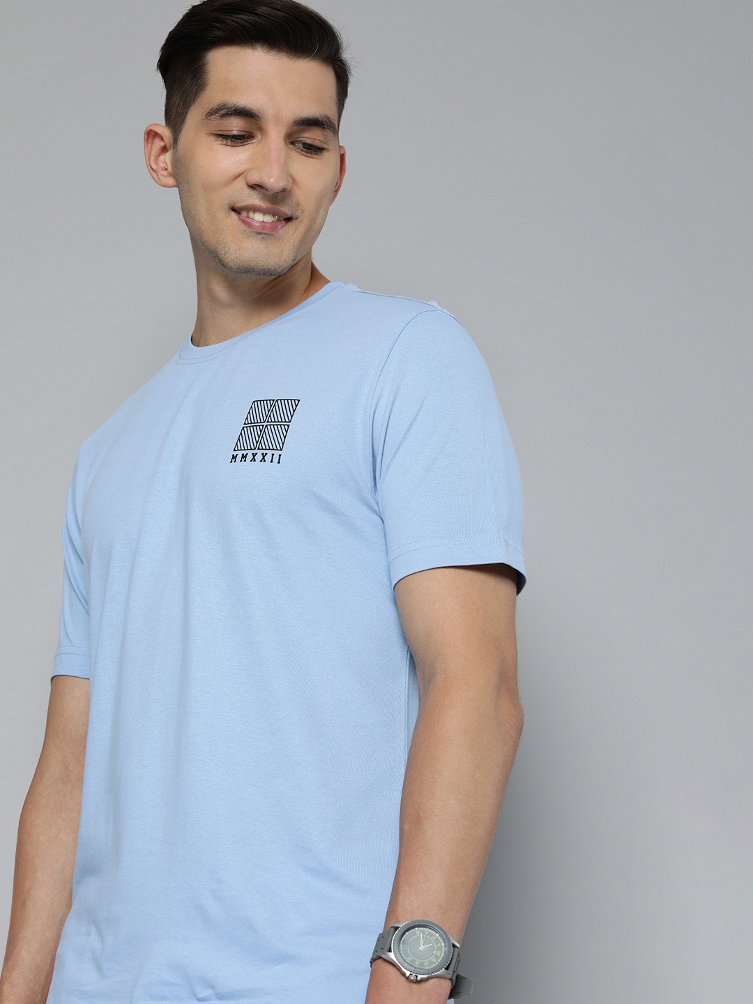 

HERE&NOW Men Blue Pure Cotton T-shirt