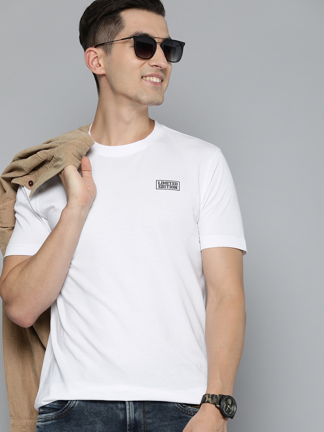 

HERE&NOW Men White Pure Cotton T-shirt