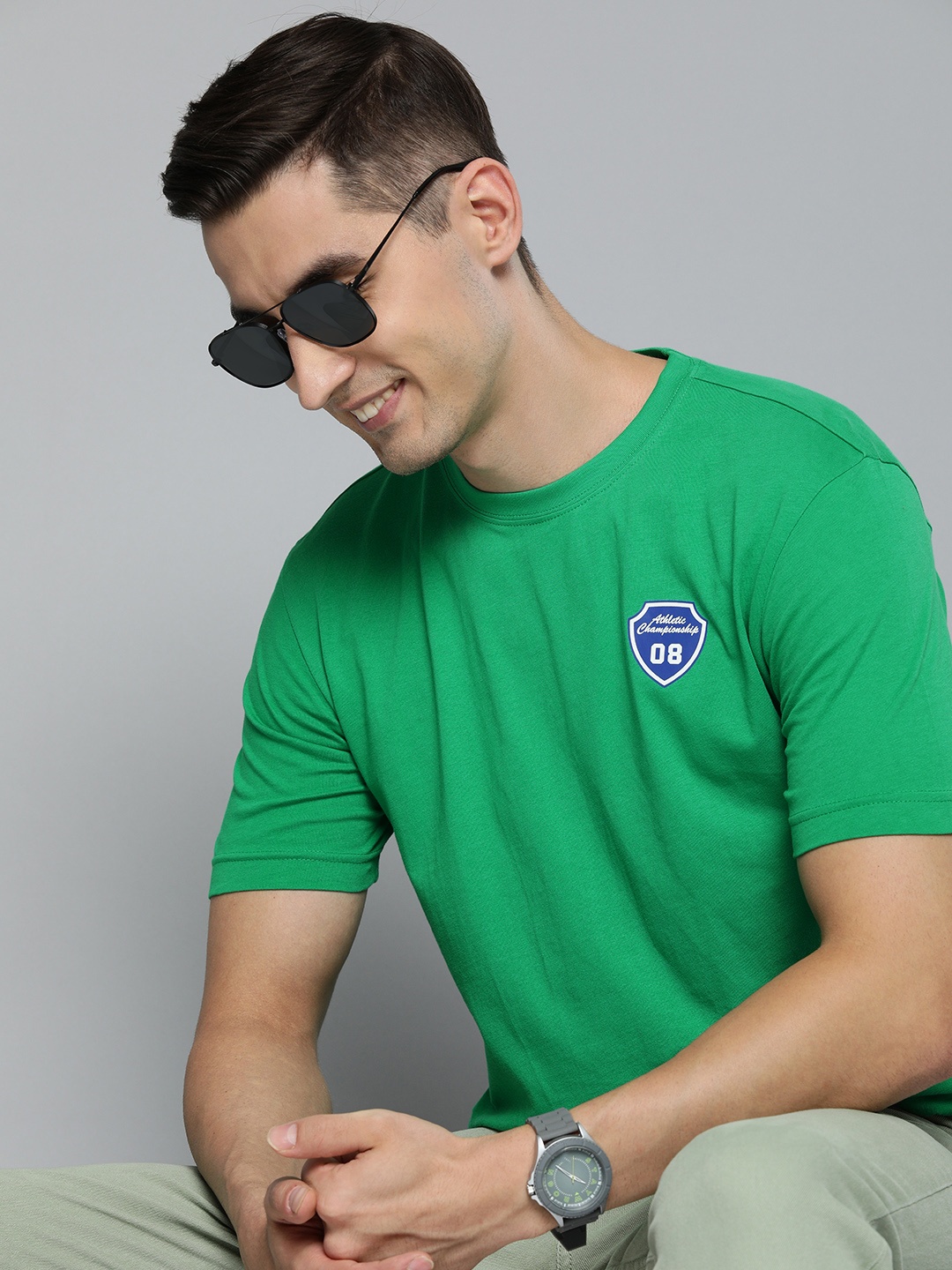 

HERE&NOW Men Green Pure Cotton T-shirt