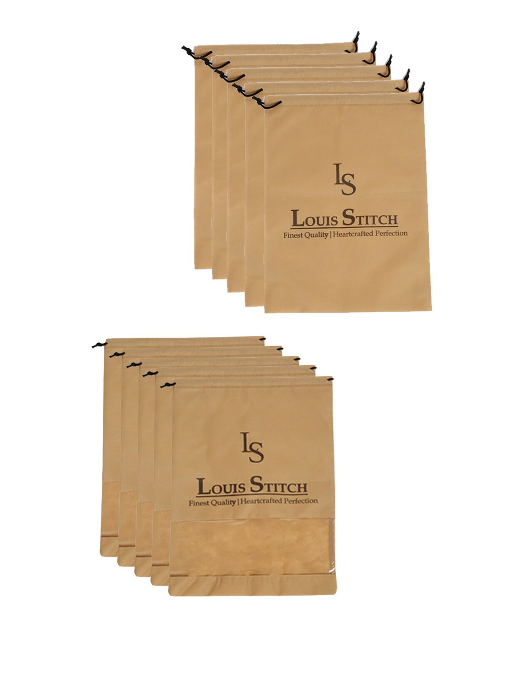 

LOUIS STITCH Men Set Of 10 Beige Logo Printed Shoe Bags