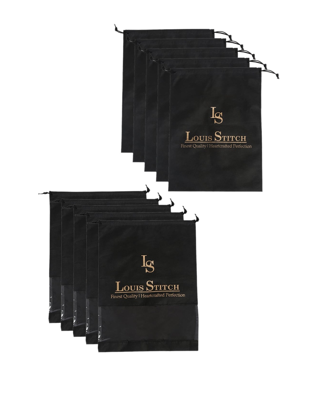 

LOUIS STITCH Men Set Of 10 Black Solid Shoe Bag With Drawstring Closure