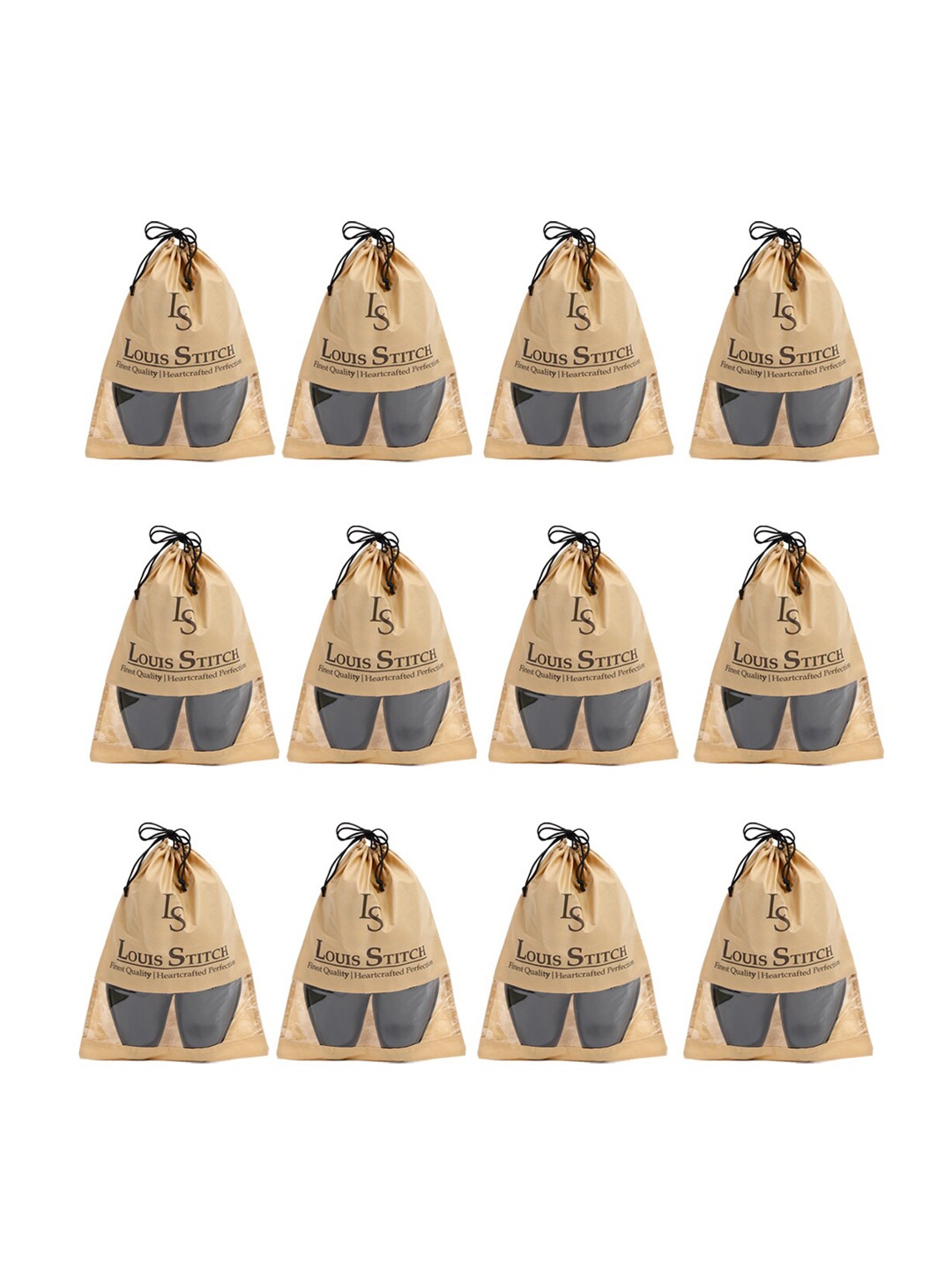 

LOUIS STITCH Men Set Of 12 Solid Shoe Organiser with Drawstrings, Beige