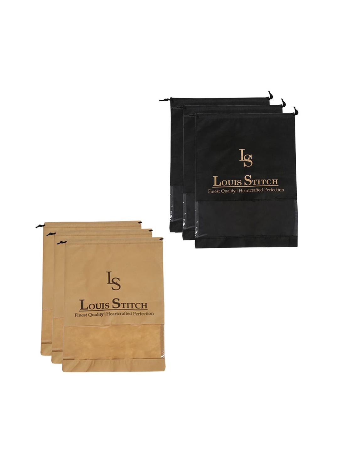 

LOUIS STITCH Men Black & Beige Set Of 6 Solid Shoe Bags