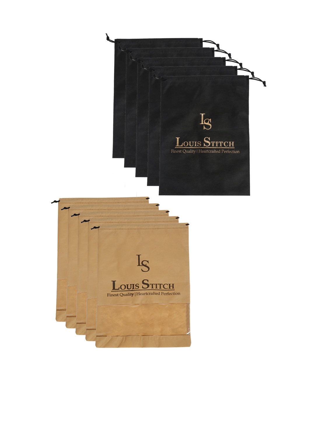 

LOUIS STITCH Men Pack Of 10 Solid Shoe Bag With Drawstrings, Black