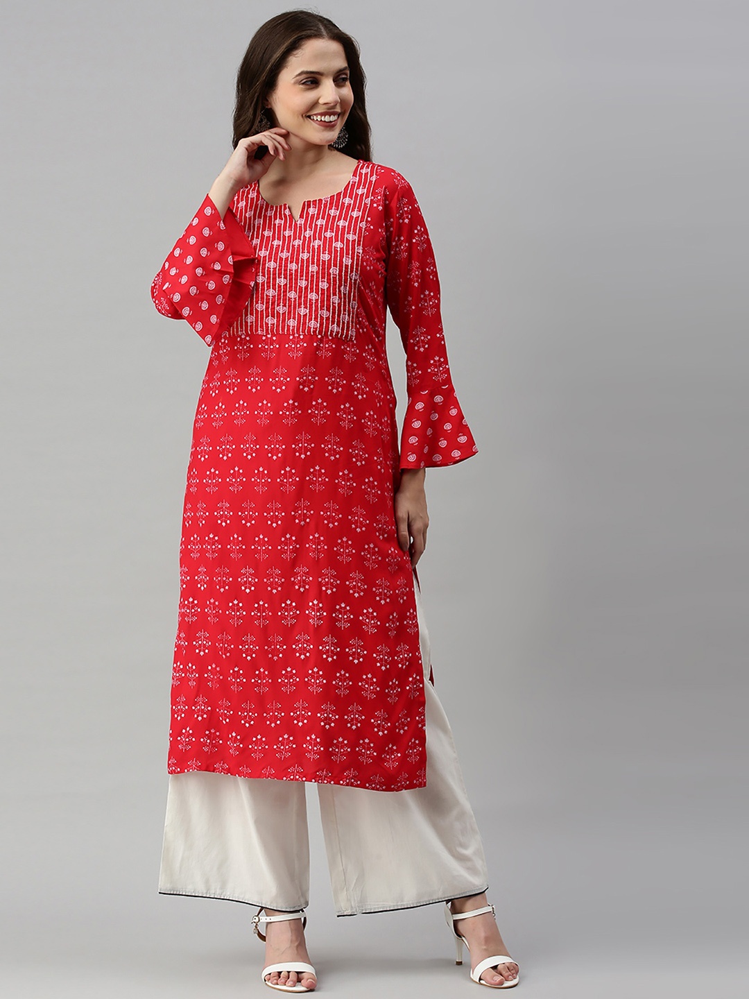 

Soch Women Red Ethnic Motifs Printed Kurta with Palazzos