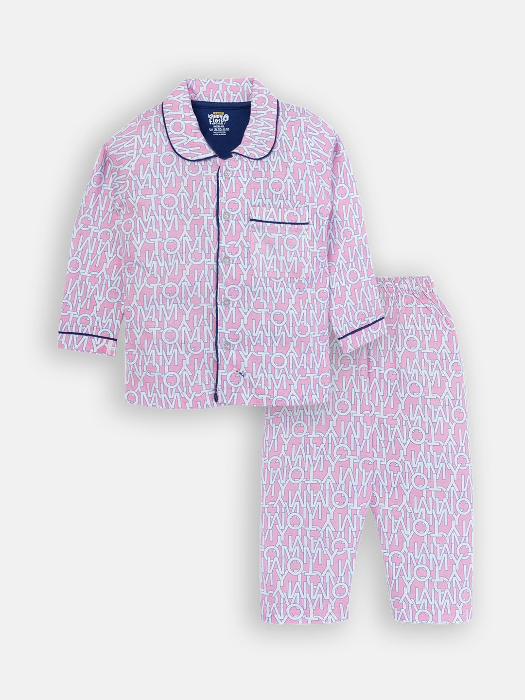 

AMUL Kandyfloss Kids Pink & Off White Printed Cotton Night suit