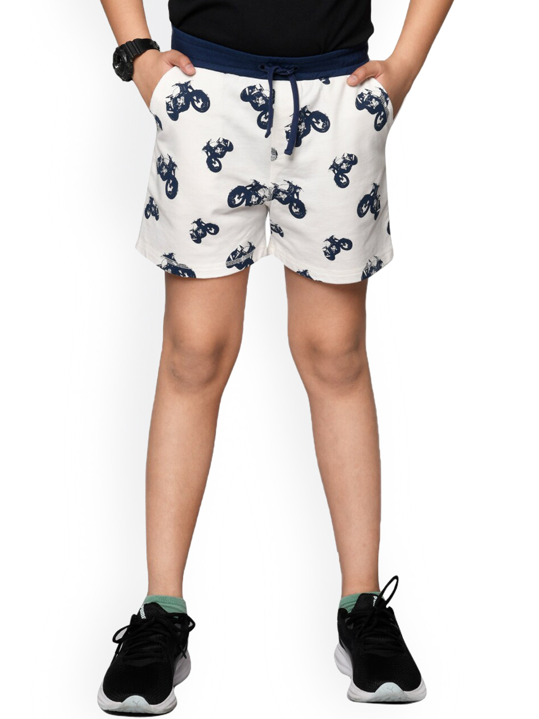 

SPUNKIES Boys White Printed Antimicrobial Technology Shorts