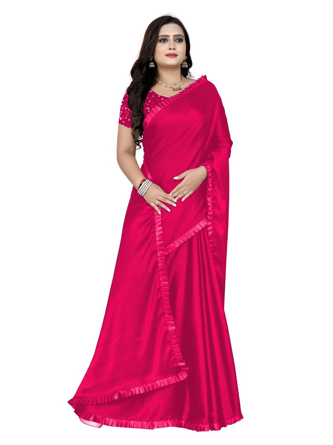 

Mizzific Pink Satin Saree